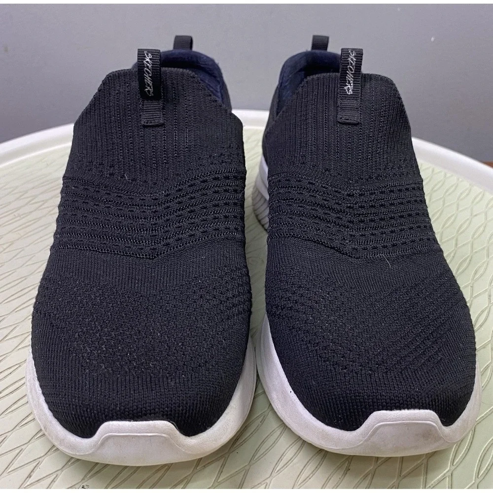 Skechers‎ Womens Black&White Memory Foam Stretch Fit Slip-on Shoes 8